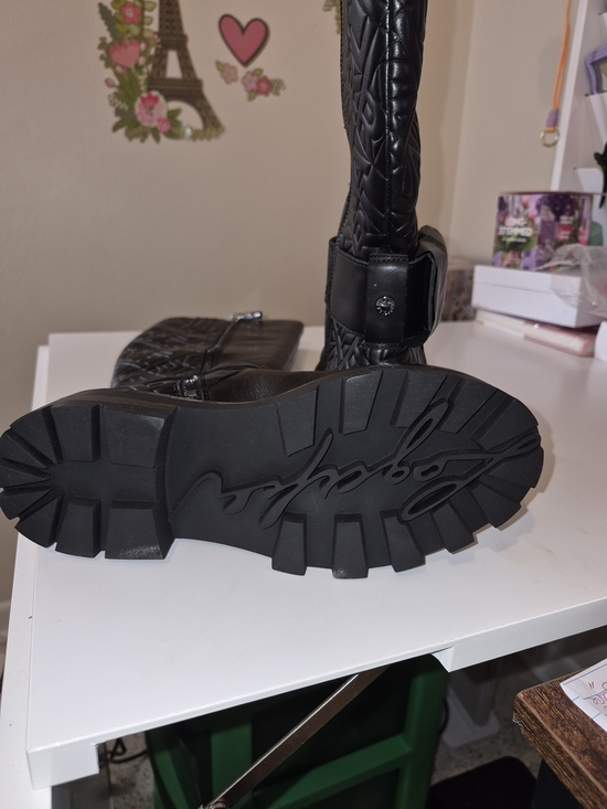 Karl Lagerfeld Black Leather Over-the-Knee Buckle Boots - Picture 5 of 5